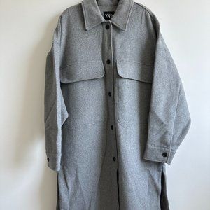Zara Oversized Wool Blend Shacket Front Pockets Size M Grey